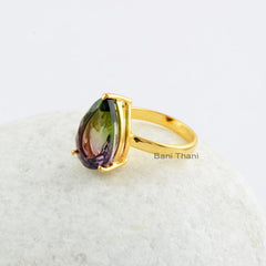 Pink Tourmaline Doublet Quartz Ring - Solid Silver - Gold Plated Ring - handmade Jewelry - Prong Set - Jewelry For Prom - Gift For Wife