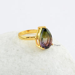 Pink Tourmaline Doublet Quartz Ring - Solid Silver - Gold Plated Ring - handmade Jewelry - Prong Set - Jewelry For Prom - Gift For Wife