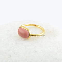 Birthday Gift Ring - Pink Opal 7x11mm Cushion Gemstone Ring - Gold Plated 925 Sterling Silver Ring - Engagement Ring for Women -Gift for Her