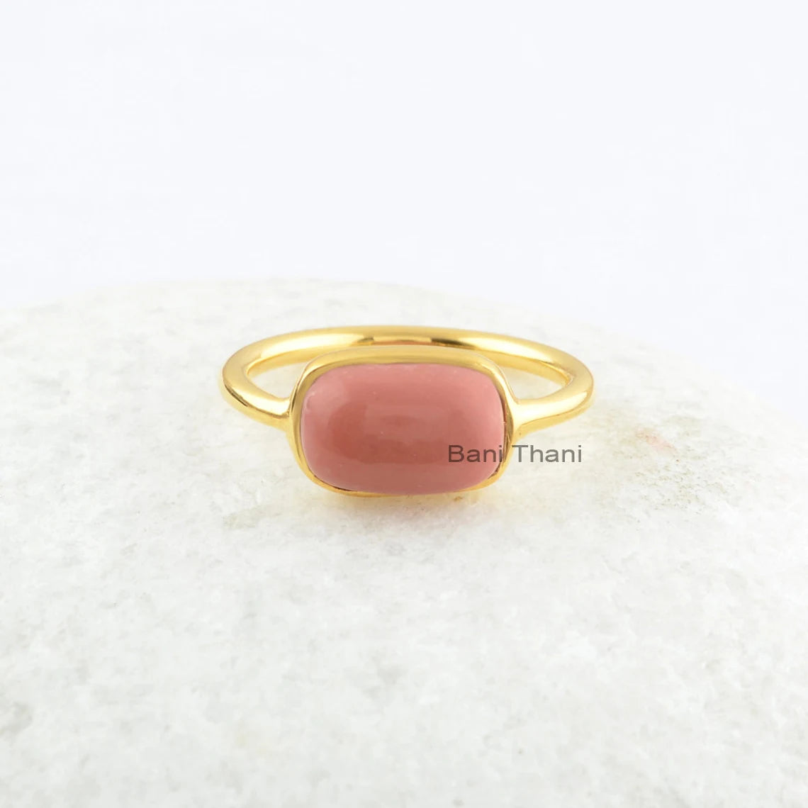 Birthday Gift Ring - Pink Opal 7x11mm Cushion Gemstone Ring - Gold Plated 925 Sterling Silver Ring - Engagement Ring for Women -Gift for Her