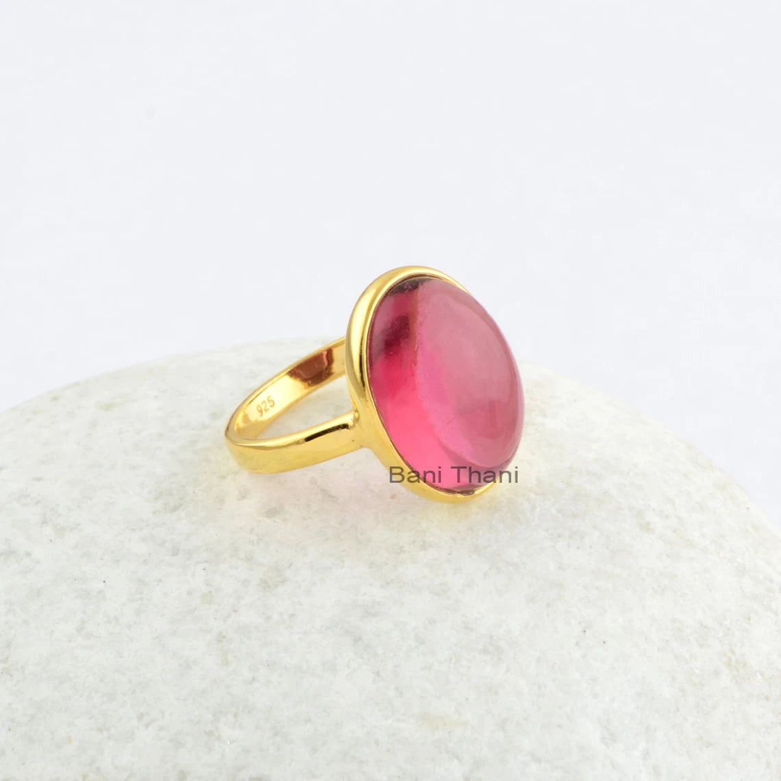 Pink Tourmaline Quartz Oval 12x16mm Gemstone Rings, Micron Gold Plated Ring, 925 Sterling Silver Ring, Rings for Women, Christmas Gift Rings
