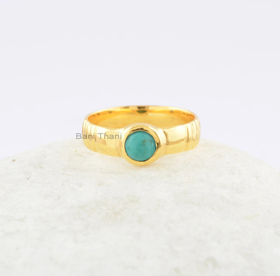 Tibetan Turquoise Ring-Round 5x5 mm-Sterling Silevr-Beautiful Ring-New Design-Gift for Her