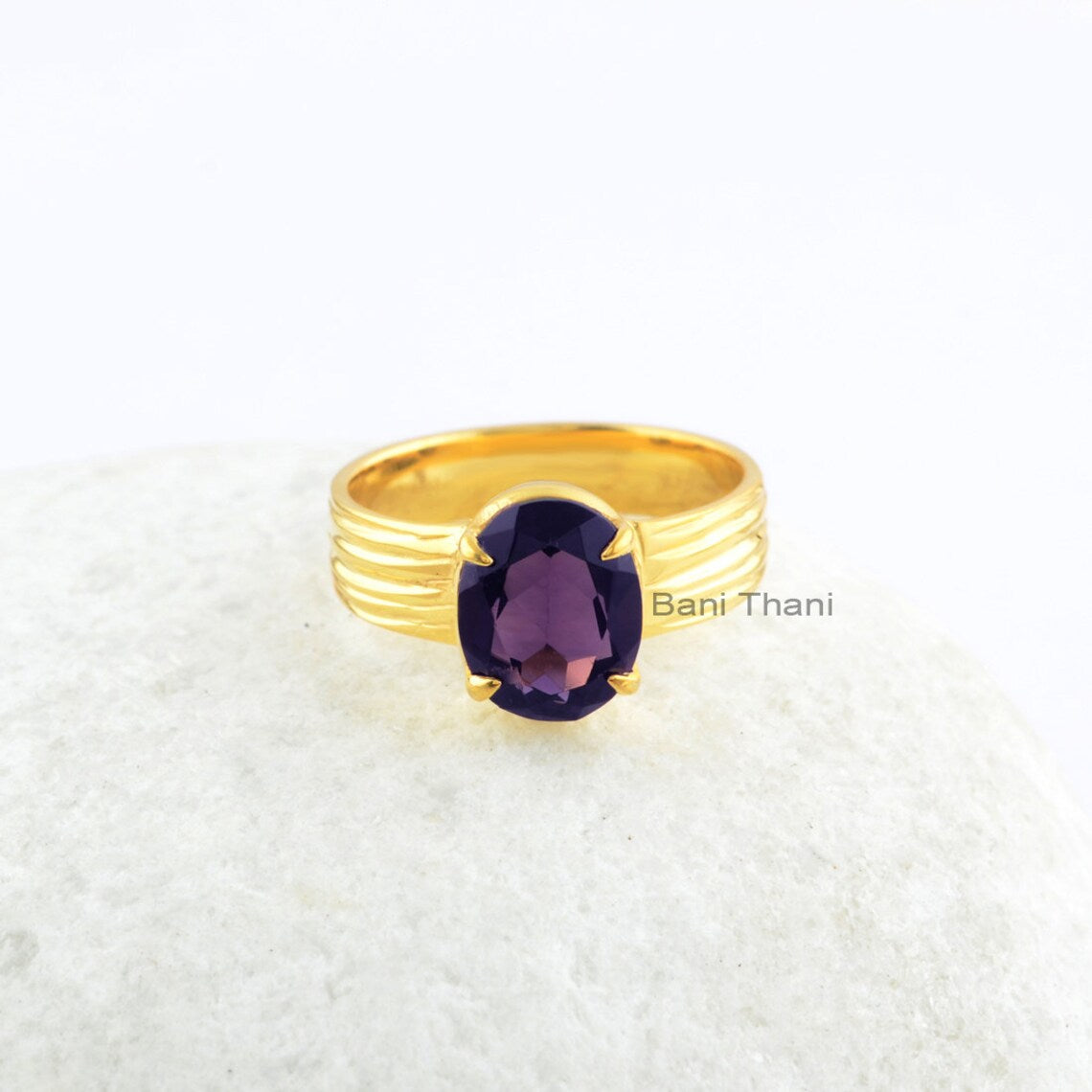 925 Sterling Silver Ring, Amethyst 8x10mm Oval Gemstone Ring, 18k Gold Plated Sterling Silver Ring, Bridesmaid Ring, Engagement Gift Ring