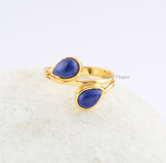 Lapis Gemstone Ring-Pear 5x7mm-Handmade Jewelry-Designer Ring-Lapis Lazuli Gold Plated Ring-Wedding Gift-Anniversary Gift-Delicate Ring