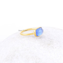 Handmade Micron Gold Plated Ring-Tanzanite Quartz 7x11mm Rectangle Gemstone Ring-Sterling Silver Jewelry Ring-Gift for Women-Boho Jewelry