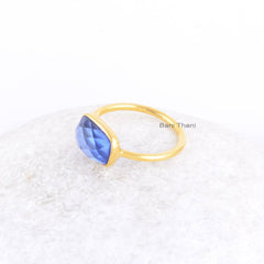 Handmade Micron Gold Plated Ring-Tanzanite Quartz 7x11mm Rectangle Gemstone Ring-Sterling Silver Jewelry Ring-Gift for Women-Boho Jewelry