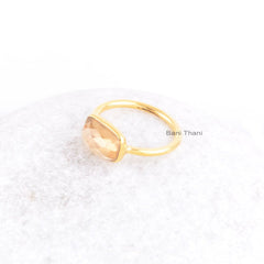 Champagne Quartz 7x11mm Rectangle Gemstone Ring-925 Sterling Silver Jewelry-Micron Gold Plated Ring-Personalised Birthday Gift Idea Ring