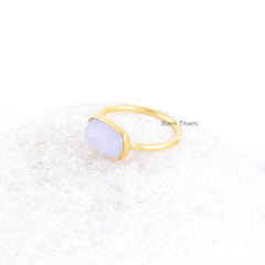 Lavender Chalcedony Ring - Rectangle Gemstone Ring - Handmade Gold Plated Ring - 925 Sterling Silver Ring - Engagement Gift Ring - 7x11mm