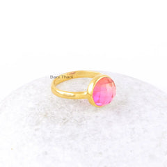 Bio Tourmaline Quartz Gemstone Ring - Gold Plated 925 Sterling Silver Handmade Ring - Jewelry for Bride - Jewelry for Artist - Gift for Her
