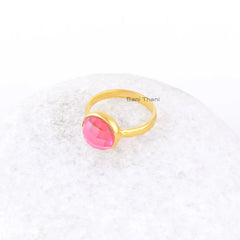 Bio Tourmaline Quartz Gemstone Ring - Gold Plated 925 Sterling Silver Handmade Ring - Jewelry for Bride - Jewelry for Artist - Gift for Her