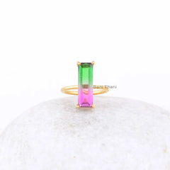 Watermelon Tourmaline Bi Doublet Quartz Ring - Baguette Gemstone Ring - 925 Silver - Handmade Ring - Gift For Group - Jewelry For Graduate