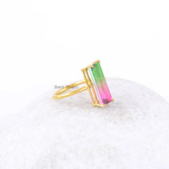 Watermelon Tourmaline Bi Doublet Quartz Ring - Baguette Gemstone Ring - 925 Silver - Handmade Ring - Gift For Group - Jewelry For Graduate