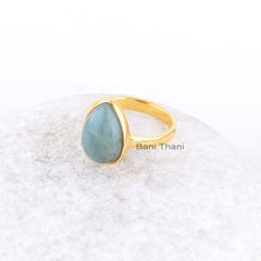 Aquamarine Gemstone Handmade Ring - Gold Plated Ring for Wife - 925 Sterling Silver Ring - Anniversary Gift Ring - Vintage Jewelry for Women