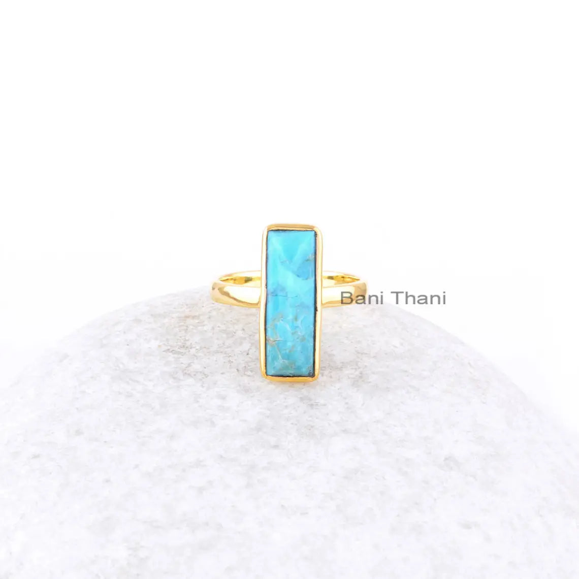Arizona Turquoise Ring - 925 Sterling Silver - Rose Gold Plated - Rectangle Pyramid - Dainty Jewelry -Jewelry Bride -Gift For Grand Daughter