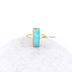 Arizona Turquoise Ring - 925 Sterling Silver - Rose Gold Plated - Rectangle Pyramid - Dainty Jewelry -Jewelry Bride -Gift For Grand Daughter