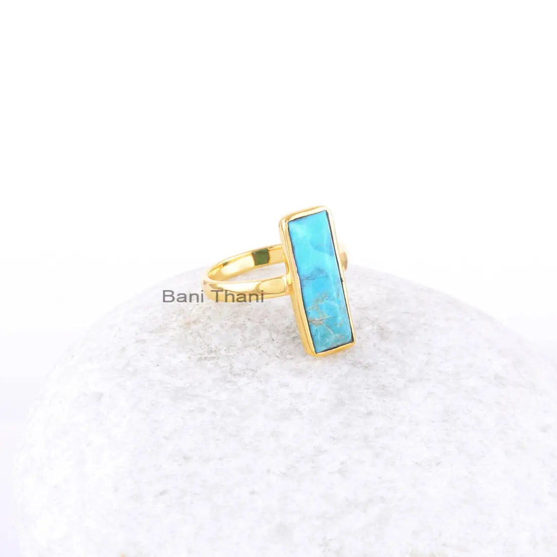 Arizona Turquoise Ring - 925 Sterling Silver - Rose Gold Plated - Rectangle Pyramid - Dainty Jewelry -Jewelry Bride -Gift For Grand Daughter