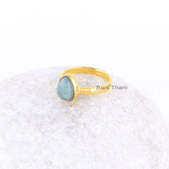 Beautiful Aquamarine Gift Ring-Aquamarine 7x9mm Pear Gemstone Ring-Gold Plated Handmade 925 Sterling Silver Jewelry Ring-Halloween Gift Ring