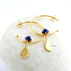 Hoop Earrings-Lapis Lazuli Round 6mm Gemstone Earrings-Handmade Earrings-Micron Gold Plated 925 Sterling Silver Drop Earrings-Christmas Gift