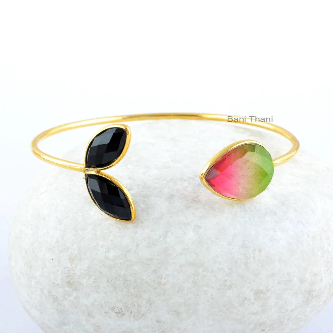 Tourmaline Bangle-Black Onyx Bangle-Pear Tourmaline Quartz Bangle-Sterling Silver Bangle-Tourmaline Bangle-Christmas Gifts-Gift For Her