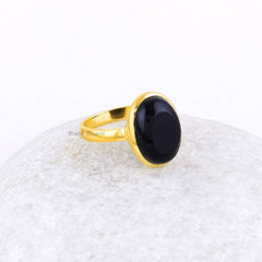 Black Onyx Ring - Gold Plated Ring - Solid Silver - Artisan Jewelry - 10x14mm Handmade Ring - Gift For Grand Daughter - Jewelry For Everyday