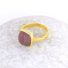 Mookaite Jasper Ring - Jasper 10mm Cushion Gemstone Ring - Solid 925 Sterling Silver Ring - Gold Plated Ring - Handmade Ring -Gift for Women