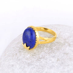 Lapis Ring - Lapis Lazuli 10x14mm Oval Gemstone Ring - Sterling Silver Ring - Gold Plated Ring - Engagement Ring - Womens Ring - Dainty Ring