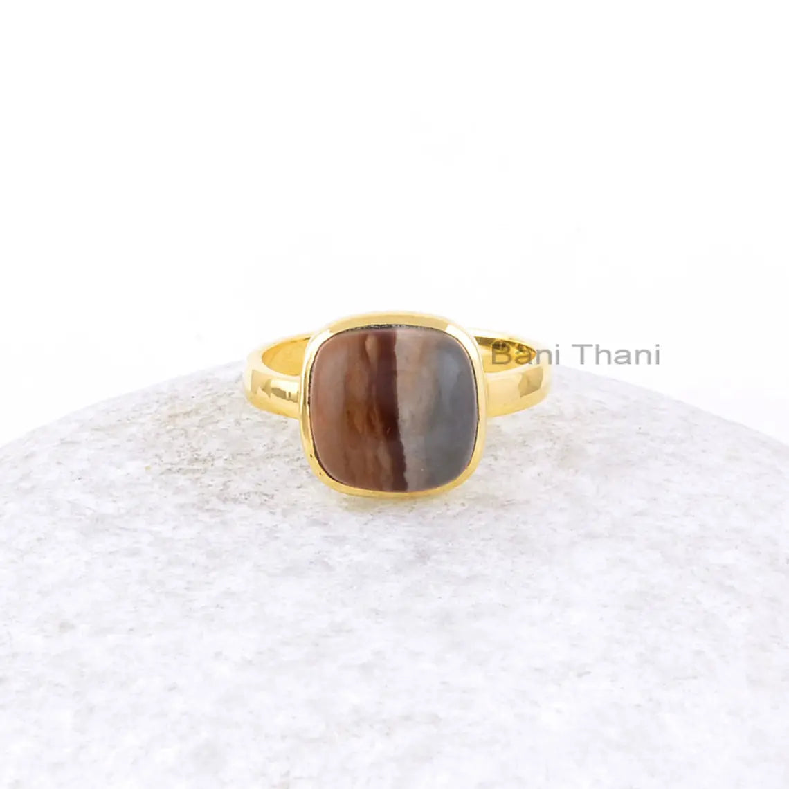 Polychrome Jasper Ring - Cushion Gemstone Ring - 925 Sterling Silver Gold Plated Ring - Handmade Jewelry - Gift for Wife - Jewelry for Prom