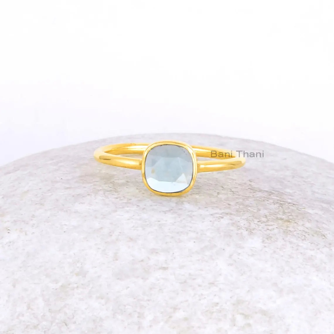 Aqua Quartz Stacking Ring - 925 Sterling Silver Gold Plated Ring - Minimalist Ring - Anniversary Gift - Birthstone Midi Ring - Gift for Her