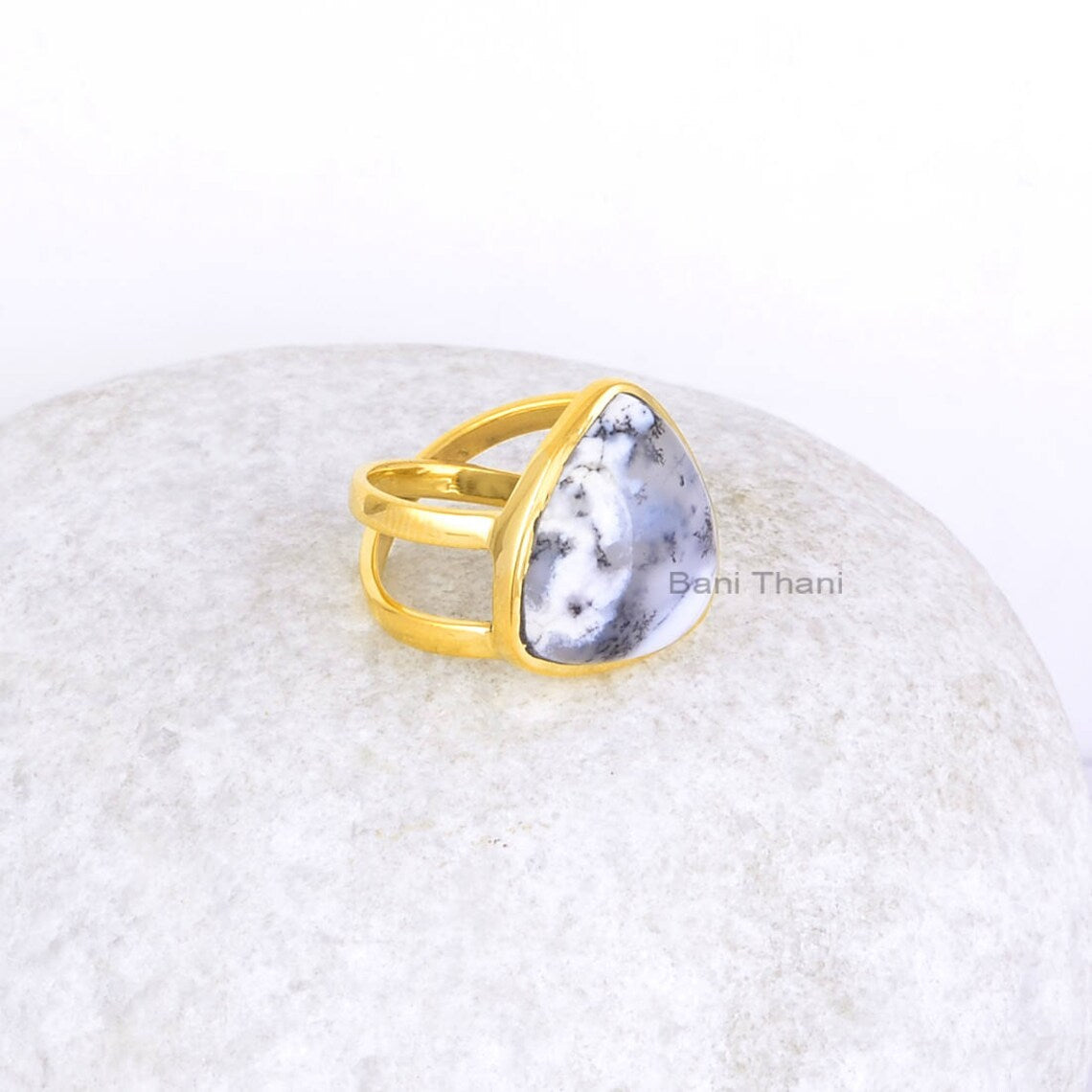Dendritic Agate Gemstone Ring - Solid 925 Sterling Silver Ring - Gold Plated Ring - Daily Use Boho Ring - Authentic Gift Ring - Gift for Her