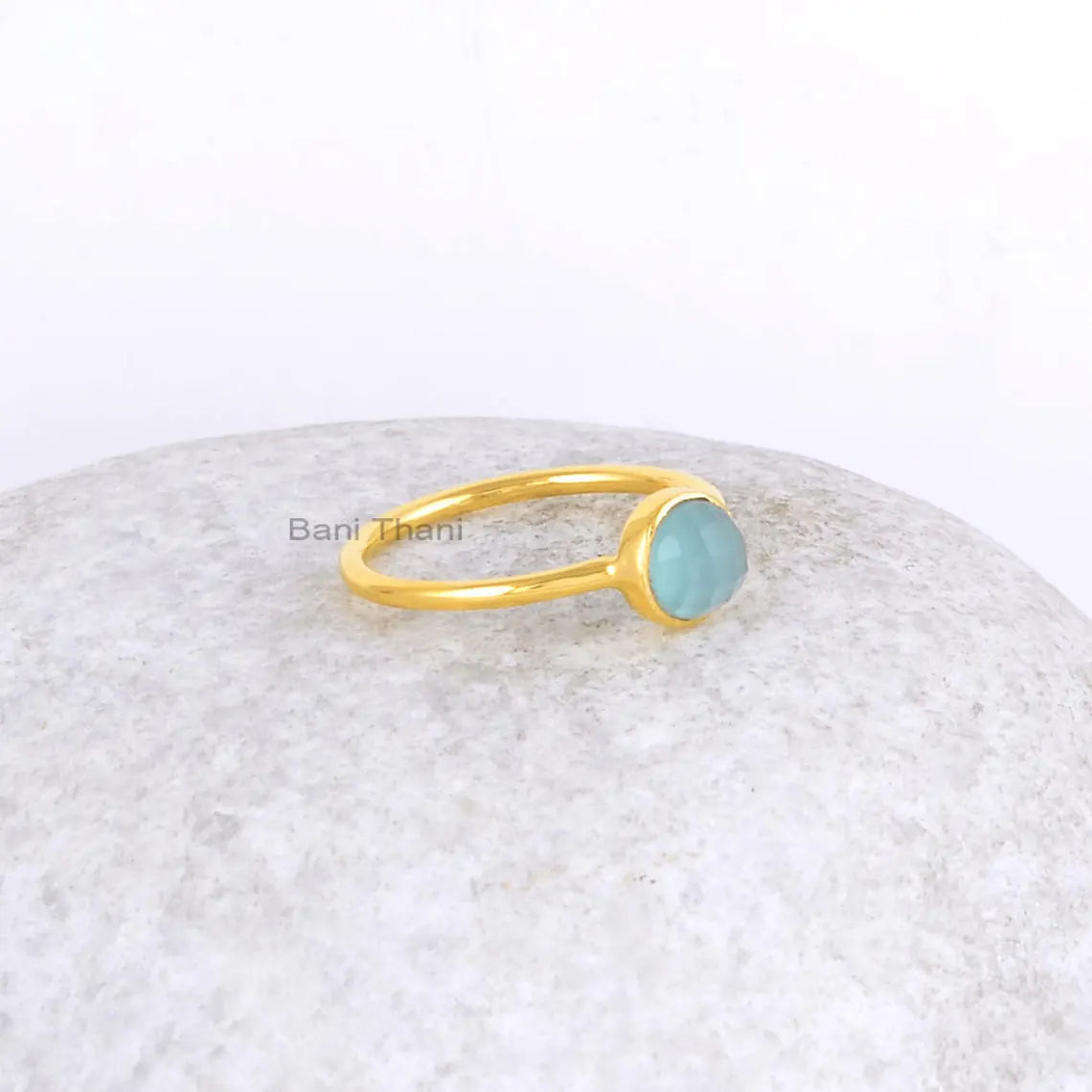 Aqua Chalcedony Ring - 6mm Round Gemstone - 925 Sterling Silver Ring - Gold Plated Ring - Gift for Her - Anniversary Gift Ring - Dainty Ring