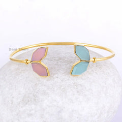 Pink and Aqua Chalcedony Bangle - Rose Gold Plated Bracelet - 925 Silver - Diamond Hexagon 6x12mm - Jewelry For Student - Gift For Wholesale