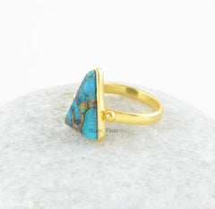 Copper Turquoise Ring - Sterling Silver - Gemstone Ring - Triangle Stone - Gemstone Jewelry - Jewelry For Bridesmaids - Gift For Wedding Day