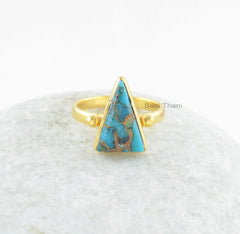 Copper Turquoise Ring - Sterling Silver - Gemstone Ring - Triangle Stone - Gemstone Jewelry - Jewelry For Bridesmaids - Gift For Wedding Day