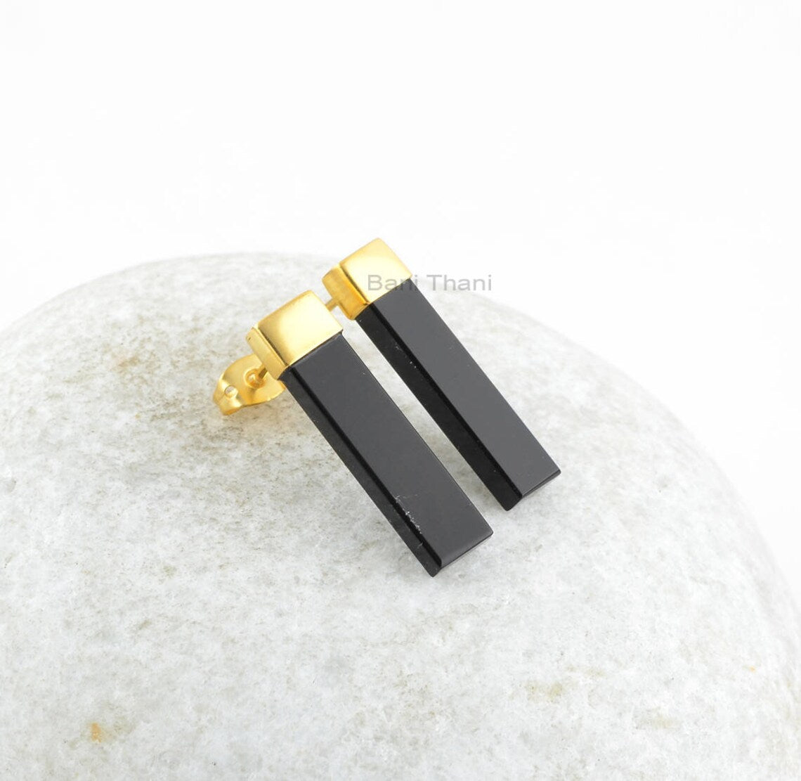 Black Onyx Earring - 925 Silver - Handmade Studs - Long Rectangle Stone - Man Made Jewelry - Gift For Inspiration - Jewelry For Flower Girls