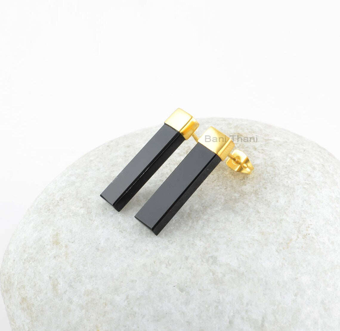 Black Onyx Earring - 925 Silver - Handmade Studs - Long Rectangle Stone - Man Made Jewelry - Gift For Inspiration - Jewelry For Flower Girls