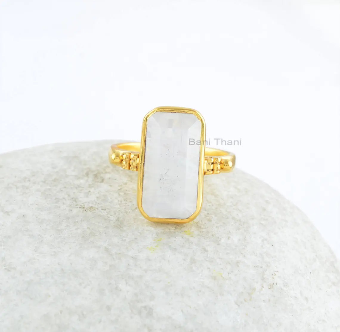 Rainbow Moonstone Ring-Rainbow Moonstone 8x16mm Octagon Sterling Silver Ring-18k Gold Plated Ring-Moonstone Ring-Engagement Ring