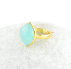 Aqua Chalcedony Ring - 11x14mm Marquise Gemstone - Sterling Silver Ring - Gold Plated Ring - Statement Ring - Gift for Lover - Womens Ring