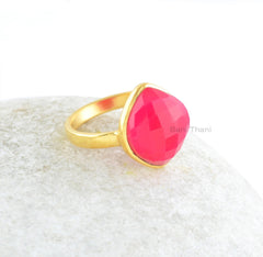 Hot Pink Chalcedony Faceted Gemstone Ring - Sterling Silver Handmade Ring - Gold Plated Chalcedony Ring - Everyday Jewelry - Present for Her