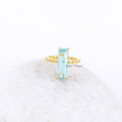 Blue Quartz Ring-Designer Gold Plated Ring-Sterling Silver Ring-baguette 6x18 mm Ring-Gemstone Ring-Jewelry for Gift-Wedding Ring