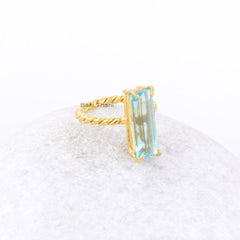 Blue Quartz Ring-Designer Gold Plated Ring-Sterling Silver Ring-baguette 6x18 mm Ring-Gemstone Ring-Jewelry for Gift-Wedding Ring