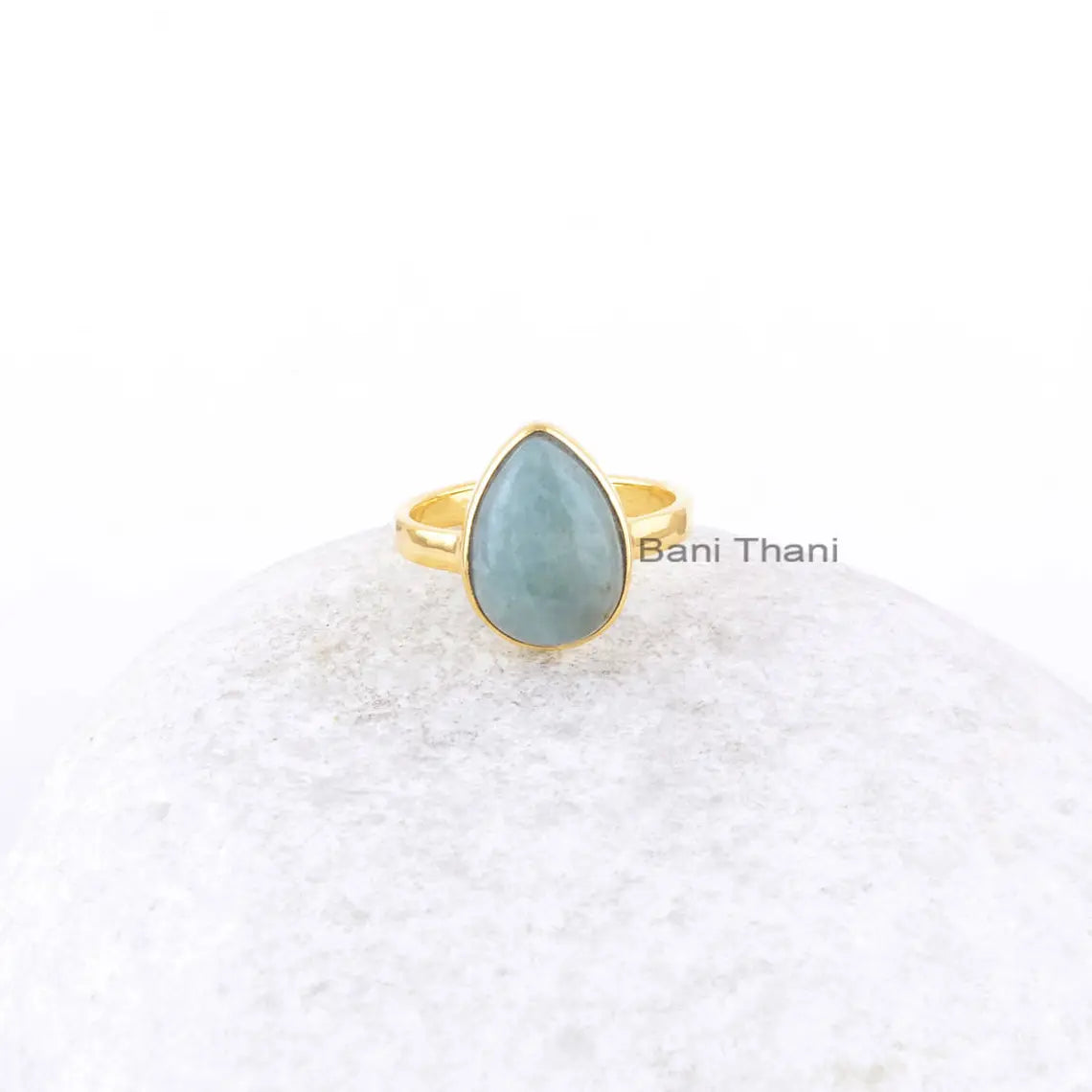 Aquamarine Gemstone Handmade Ring - Gold Plated Ring for Wife - 925 Sterling Silver Ring - Anniversary Gift Ring - Vintage Jewelry for Women