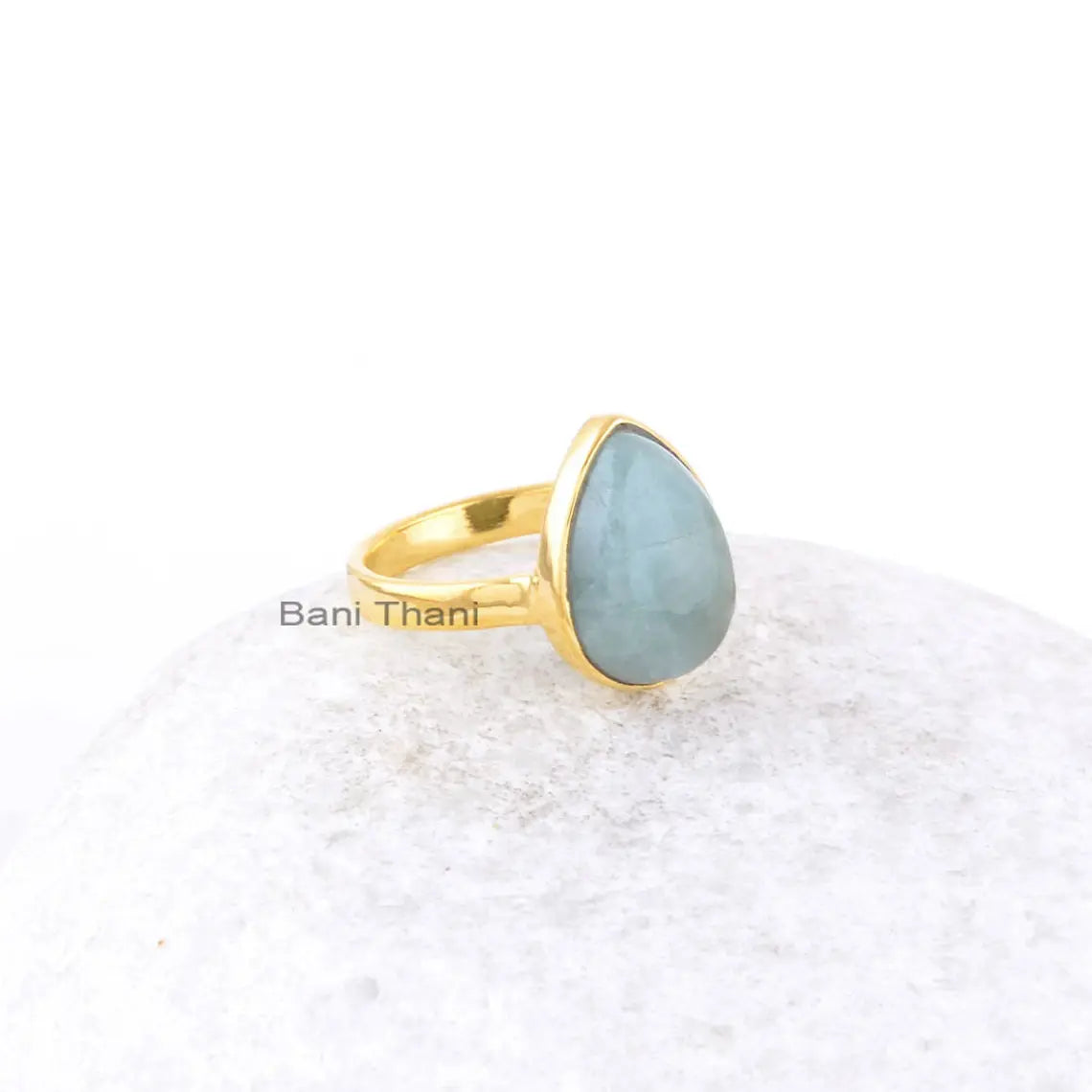 Aquamarine Gemstone Handmade Ring - Gold Plated Ring for Wife - 925 Sterling Silver Ring - Anniversary Gift Ring - Vintage Jewelry for Women