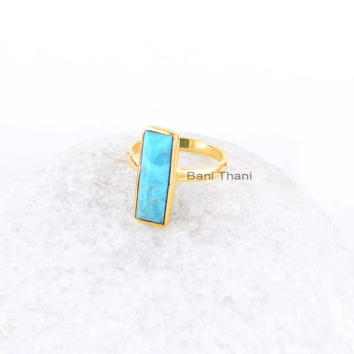 Arizona Turquoise Ring - 925 Sterling Silver - Rose Gold Plated - Rectangle Pyramid - Dainty Jewelry -Jewelry Bride -Gift For Grand Daughter
