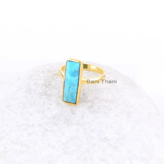 Arizona Turquoise Ring - 925 Sterling Silver - Rose Gold Plated - Rectangle Pyramid - Dainty Jewelry -Jewelry Bride -Gift For Grand Daughter