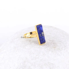 925 Sterling Silver Ring - Lapis Lazuli Ring - Sterling Silver Ring - Gemstone Jewelry - Micron Gold Plated Ring - Rectangle 6x18mm Ring