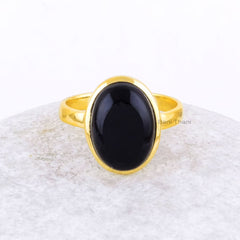 Black Onyx Ring - Gold Plated Ring - Solid Silver - Artisan Jewelry - 10x14mm Handmade Ring - Gift For Grand Daughter - Jewelry For Everyday