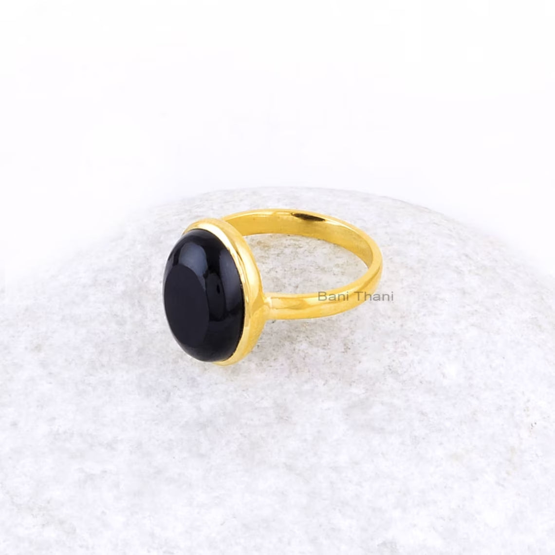 Black Onyx Ring - Gold Plated Ring - Solid Silver - Artisan Jewelry - 10x14mm Handmade Ring - Gift For Grand Daughter - Jewelry For Everyday