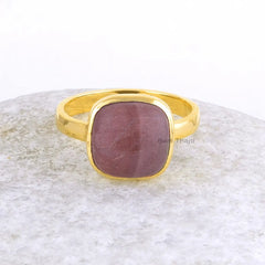 Mookaite Jasper Ring - Jasper 10mm Cushion Gemstone Ring - Solid 925 Sterling Silver Ring - Gold Plated Ring - Handmade Ring -Gift for Women