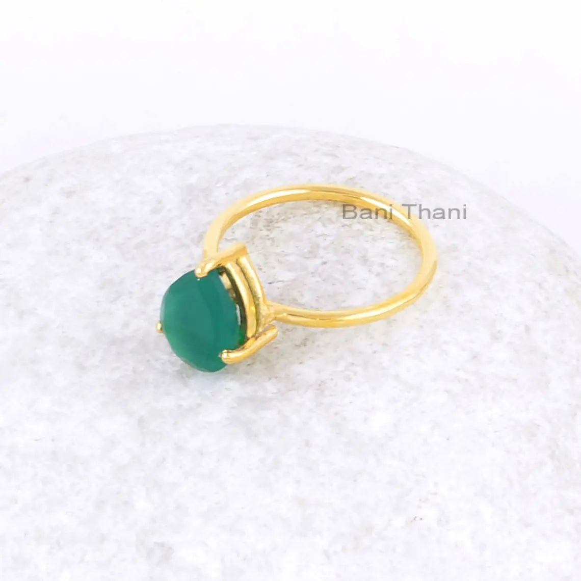 Green Onyx Ring-Green Onyx Pear 8x10mm Sterling Silver Ring-Gold Plated Ring-Handmade Ring for Women-Prong Ring-Mothers Day Gift