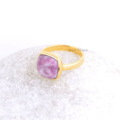 Lepidolite Ring-Lepidolite Cushion 10x10mm Gold Plated Sterling Silver Ring-Handmade Ring-Cushion Ring-Unique Gifts For Women